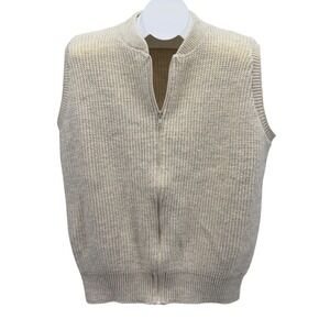 Vintage LL Bean High Trek Yarn Zip Vest Womens L Cream Wool Blend Made in USA